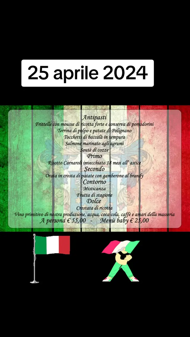 🍽️Giovedì 25 aprile vieni a festeggiare al ristorante della Masseria Alberotanza con un pranzo da favola! Menù fisso a 55€ per gli adulti, con bevande incluse. . Per i più piccoli 25€ . Scopri il menù nell’immagine! . Prenota il tuo tavolo per vivere un’esperienza culinaria immersa nella natura. . Ristorante aperto anche per piccole cerimonie, anniversari, compleanni e altri eventi. . #agriturismo #masseria #conversano #festadellaliberazione #menu fisso #25aprile #eventi #cerimonie #compleanni #anniversari #ristorante #puglia #food #foodie #instafood #foodlover