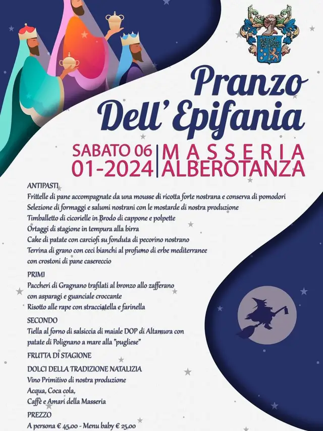 🌟✨ Assapora l’incanto dell’Epifania al Ristorante dell’Agriturismo Masseria Alberotanza a Conversano! ✨🌟Il Sabato 06 gennaio 2024, regalati un pranzo indimenticabile nel cuore della tradizione pugliese. Il nostro menu dell’Epifania è una festa di sapori autentici che ti conquisteranno dal primo all’ultimo morso.... #conversano #agriturismo #befana #epifania #ristorante #ristorantepugliese