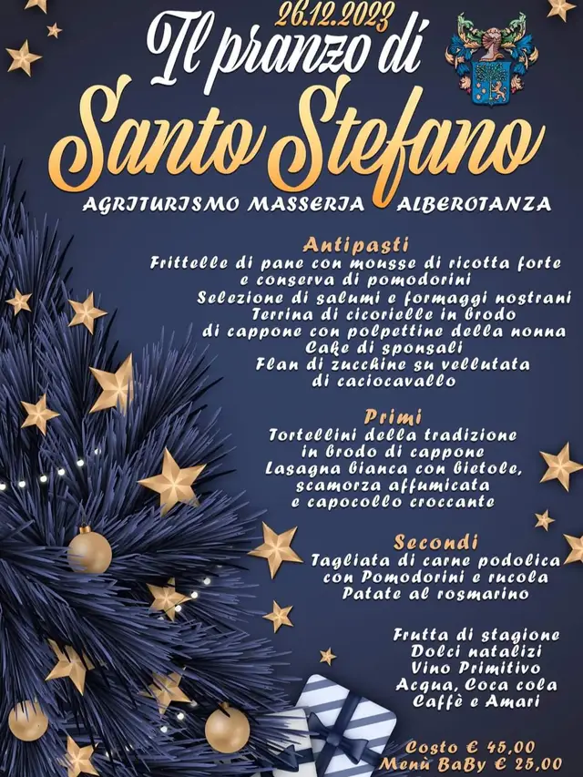 Menu di Santo Stefano!Carissimi amici e buongustai, il nostro Ristorante presso l’Agriturismo Masseria Alberotanza è lieto di invitarvi a festeggiare il giorno di Santo Stefano con un pranzo indimenticabile! #conversano #pranzodisantostefano #natale2023 #ciboitaliano #agriturismo